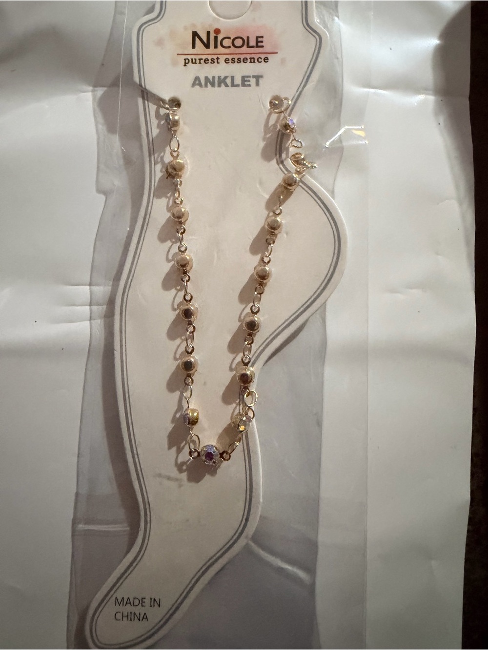 Nicole Gold Beaded Anklet with Tiny Clear Crystal